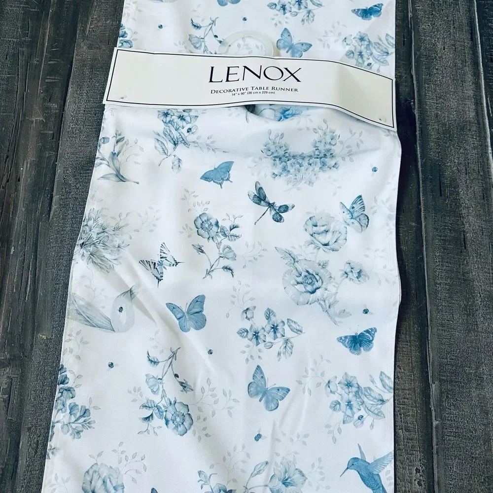 Lenox Butterfly Dragonfly Floral Blue Spring Easter Table Runner